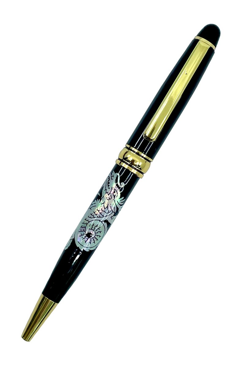Nacreh Inlay Mother of Pearl Design Handmade Ballpoint Pen Retractable Executive Gift Deluxe Rollerball Point Black Ink (Dragon) - Image 1